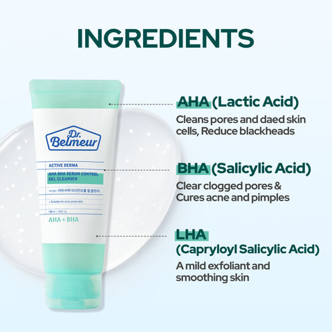 Dr. Belmeur AHA BHA Sebum Control Gel Cleanser 100ml - For Oily Skin